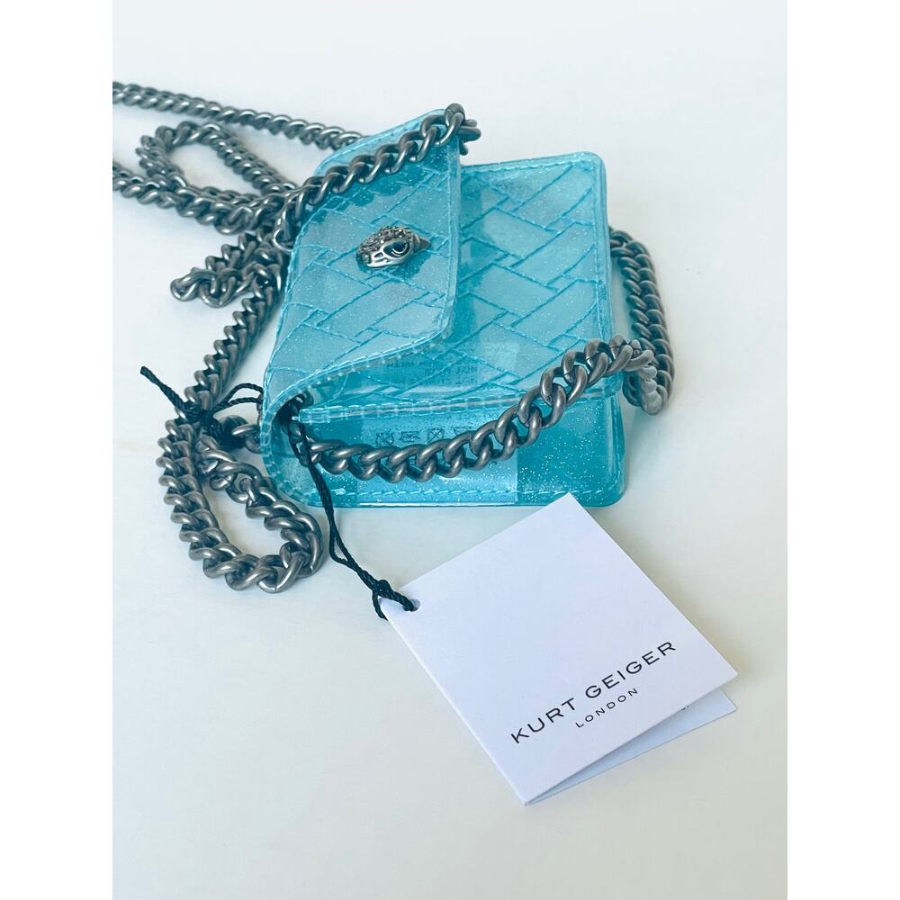 Kurt Geiger Micro Kensington Glitter Vinyl Turquoise Blue Crossbody Bag - Picture 9 of 12